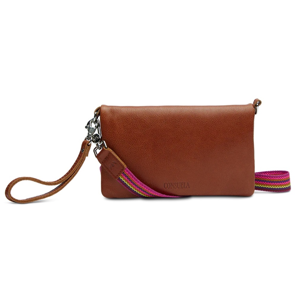 Consuela Brown Crossbody Bag with Pink Strap